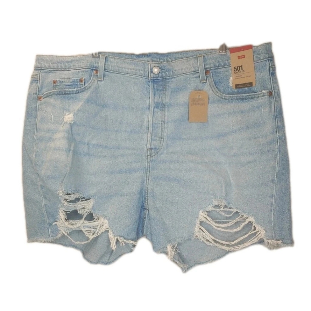 Levi's Cutoffs Jean Shorts Plus 22W Button Fly Light Blue Distressed Denim New - Picture 13 of 13